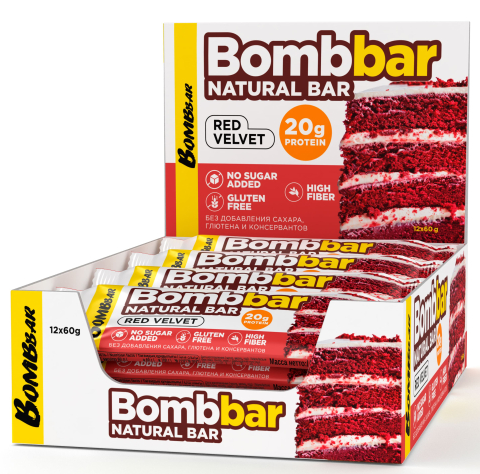 АКЦИЯ 2+1**_BOMBBAR Батончик неглазированный "Красный бархат" 60г/20 фото 1 &mdash; 65fit