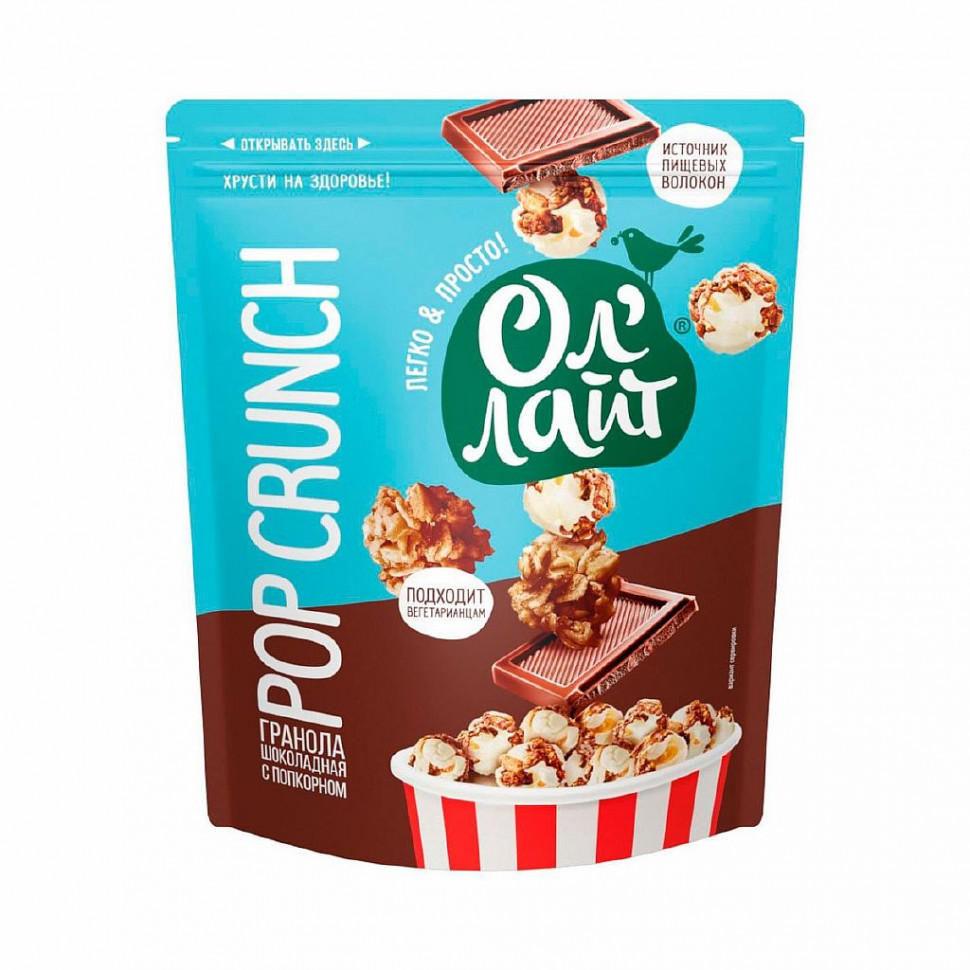 Ол'Лайт® Порционная гранола (мюсли) шоколадная с попкорном 40г фото 1 — 65fit