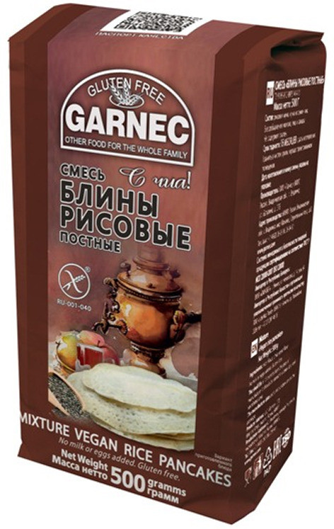GARNEC Смесь без глютена "Блины рисовые постные" 500г фото 1 — 65fit