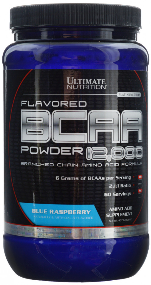Аминокислоты BCAA 12.000 Blue Raspberry (голубая малина) 457 г, Ultimate Nutrition фото 1 — 65fit