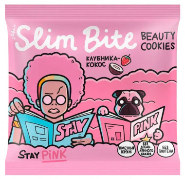 SLIM BITE Beauty Cookie Печенье «Клубника-кокос» 115г — 65fit