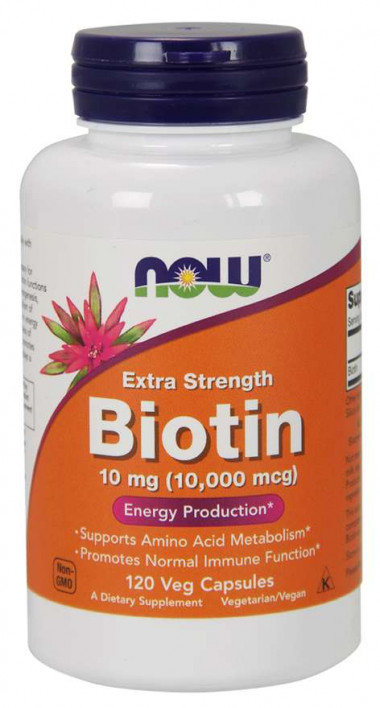 NOW Biotin 10 mg (10,000 mcg), Extra Strength 120 Veg Capsules — 65fit
