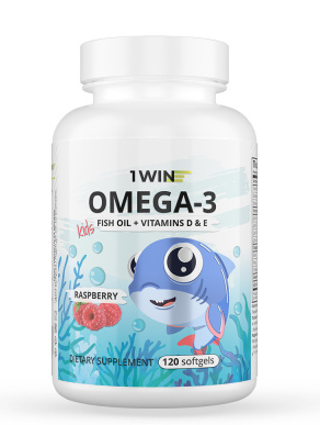 1WIN Omega-3 Kids+Vitamins D&amp;E, малина и травы, 120 капсул, бад — 65fit