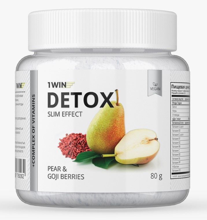 1WIN Детокс + Ягоды Годжи, Груша, 32 порции, Detox Slim Effect, бад фото 1 — 65fit