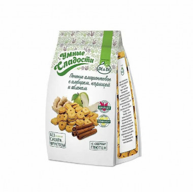 УМНЫЕ СЛАДОСТИ Печенье амарантовое с имбирем, корицей и яблоком 160г — 65fit