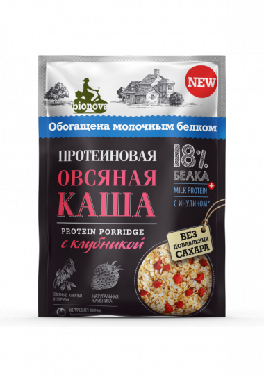 Протеиновая каша овсяная с клубникой 40гр, Bionova &mdash; 65fit