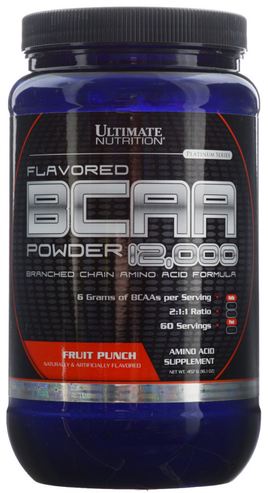 Аминокислоты BCAA 12.000 Fruit Punch (фрукт. пунш) 457 г, Ultimate Nutrition фото 1 — 65fit