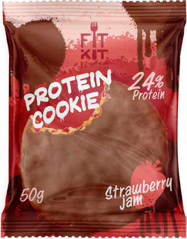FIT KIT Choco Protein Cookie Клубничный джем 50г/24 — 65fit