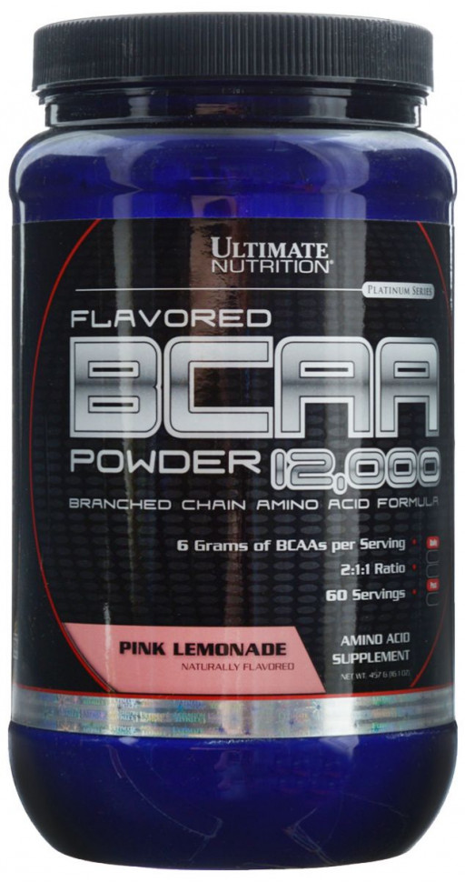 Аминокислоты BCAA 12.000 Pink Lemonade (роз. лимонад) 457 г, Ultimate Nutrition фото 1 — 65fit