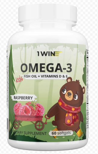 1WIN Omega-3 Kids+Vitamins D&E, малина и травы, 60 капсул, бад фото 1 — 65fit