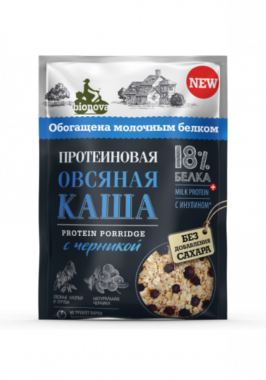 Протеиновая каша овсяная с черникой 40гр, Bionova — 65fit