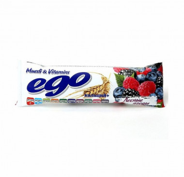 EGO Батончик мюсли БАД &quot;Лесные ягоды с кальцием и витам-ми в йогурт.глазури&quot; 25 г/30 — 65fit