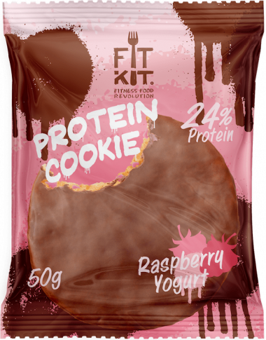 FIT KIT Choco Protein Cookie Малиновый йогурт 50г/24 — 65fit