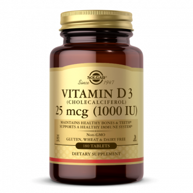 SOLGAR Vitamin D3 (Cholecalciferol) 25 mcg (1000 IU) 180 Tablets — 65fit
