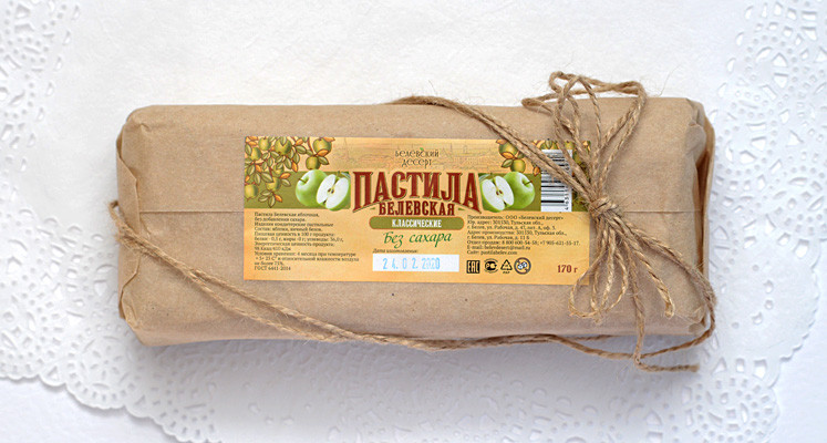 Пастила яблочная б/сахара 170гр в пергаменте Белевская фото 1 — 65fit