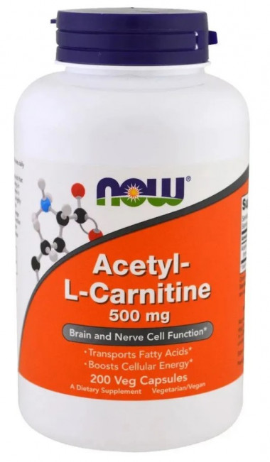 NOW Acetyl L-Carnitine 500 mg 200 Veg Capsules — 65fit