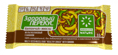 ЗДОРОВЫЙ ПЕРЕКУС Батончик-мюсли с бананом 55г/20 — 65fit