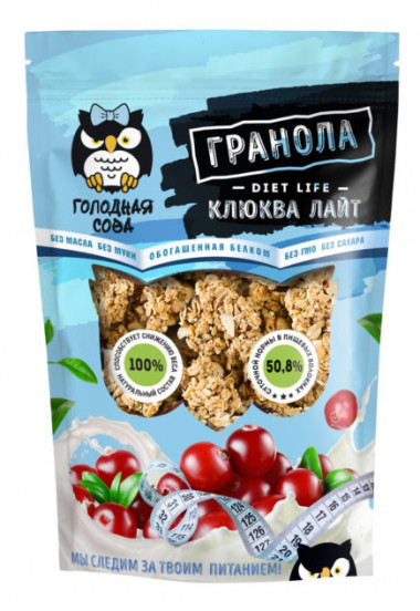 Гранола диетическая клюква 200гр, Голодная сова — 65fit