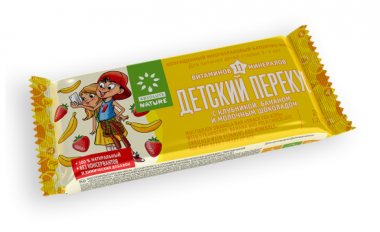 ДЕТСКИЙ ПЕРЕКУС Батончик-мюсли с клубникой, бананом и мол. шоколадом 25г — 65fit