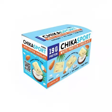 CHIKALAB Протеиновый шоколад Белый с миндалем и кокосовыми чипсами 100г фото 1 — 65fit