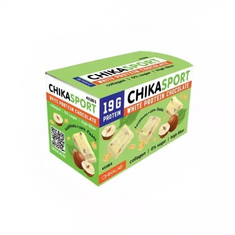 CHIKALAB Протеиновый шоколад Белый с фундуком и кукурузными чипсами 100г фото 1 — 65fit