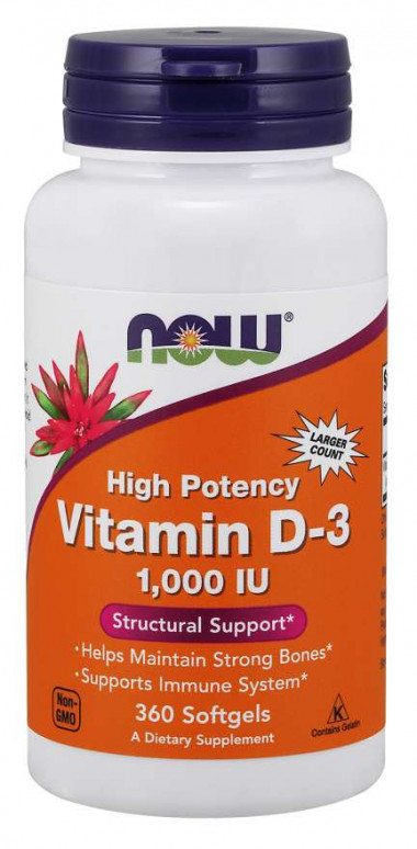NOW Vitamin D-3 1000 IU 360 Softgels — 65fit