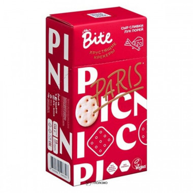 BITE КРЕКЕРЫ соленые со вкусом сыр-сливки-лук порей 115г — 65fit