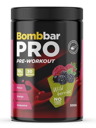 BOMBBAR Специализированный пищевой продукт для питания спортсменов. Коктейль &quot;PRE-WORKOUT со вкусом Лесных ягод&quot; 300г — 65fit