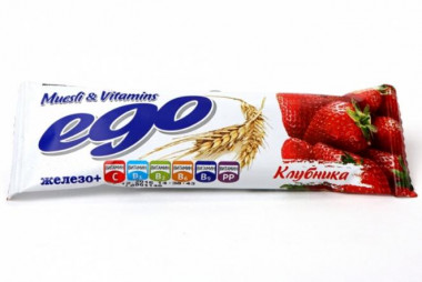 EGO Батончик мюсли БАД &quot;Клубника с железом и витаминами в йогурт.глаз&quot; 25 г — 65fit