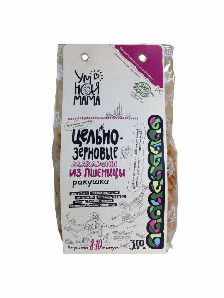 УМНАЯ МАМА Макароны из пшеницы "Ракушки" 350г фото 1 — 65fit
