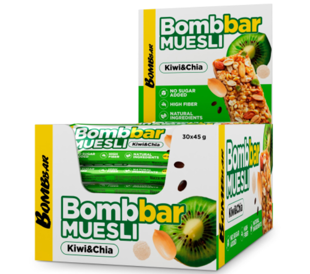BOMBBAR Батончик мюсли неглазированный мультизлаковый "Киви - чиа" 45г фото 1 — 65fit