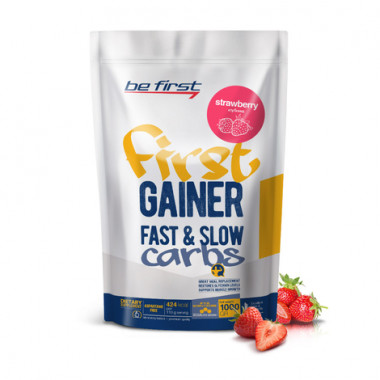 First Gainer Fast &amp; Slow Carbs клубника 1000гр, BE FIRST — 65fit