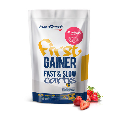 First Gainer Fast & Slow Carbs клубника 1000гр, BE FIRST фото 1 — 65fit
