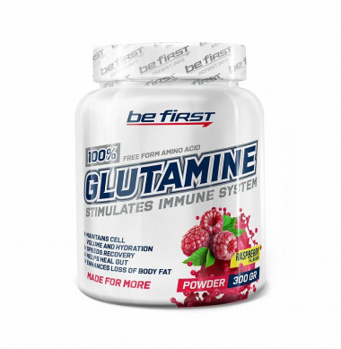 Glutamine powder малина 300гр, BE FIRST — 65fit