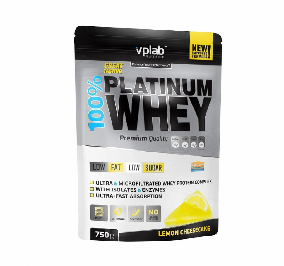 VPLAB 100% PLATINUM WHEY Протеин "Лимон чизкейк" пакет 750г фото 1 — 65fit