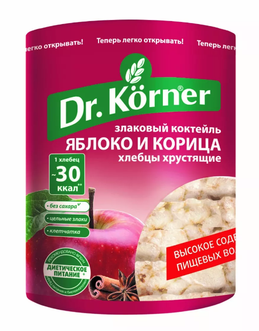 DR.KORNER Хлебцы "Злаковый коктейль" яблоко и корица 90г фото 1 — 65fit