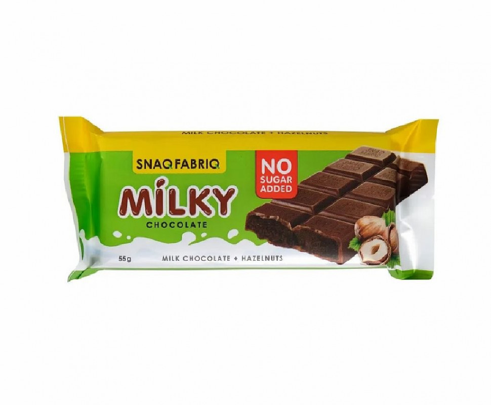 АКЦИЯ 2+1**_SNAQ FABRIQ Молочный шоколад с шоколадно-ореховой пастой 55г/30 фото 1 &mdash; 65fit