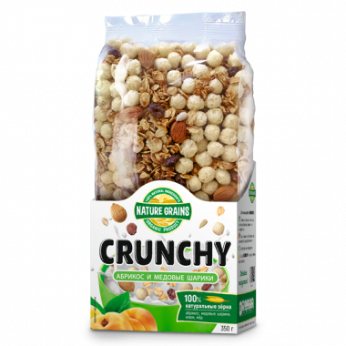 Завтраки сухие с абрикосом и медовыми шариками 350гр, Crunchy — 65fit