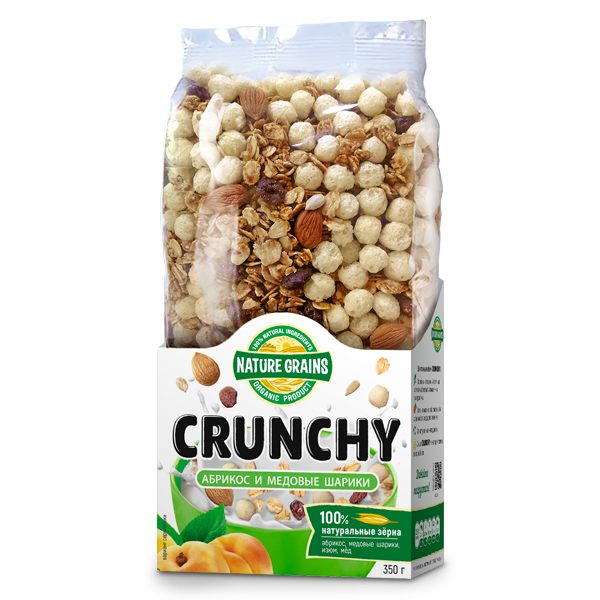 Завтраки сухие с абрикосом и медовыми шариками 350гр, Crunchy фото 1 — 65fit