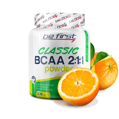 Аминокислоты BCAA 2:1:1 Classic Powder Апельсин 200 гр, BE FIRST фото 1 — 65fit