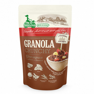 Гранола (Мюсли) Шоколадная с клубникой и бананом 400гр, Bionova — 65fit