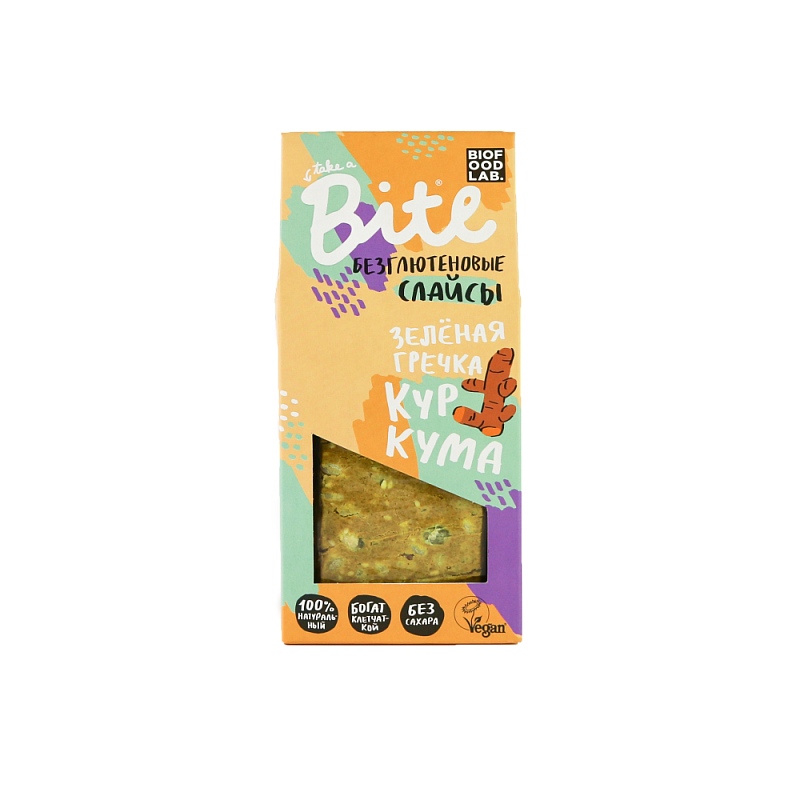 BITE СЛАЙСЫ с зеленой гречкой и куркумой 100г фото 1 — 65fit