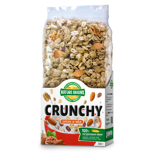 Завтраки сухие с орехами и медом 300гр, Crunchy фото 1 — 65fit