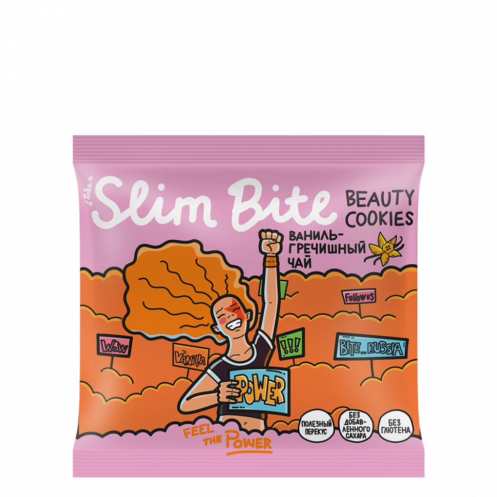 SLIM BITE Beauty Cookie Печенье «Ваниль-гречишный чай» 115г фото 1 — 65fit