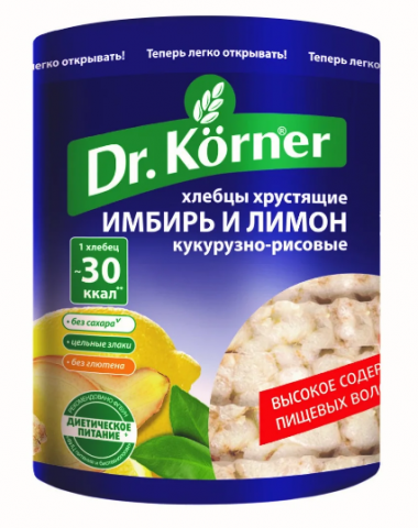 DR.KORNER Хлебцы &quot;Кукурузно-рисовые&quot; с имбирем и лимоном 90г — 65fit