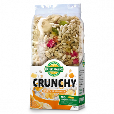 Завтраки сухие с фруктами и карамелью 320гр, Crunchy — 65fit