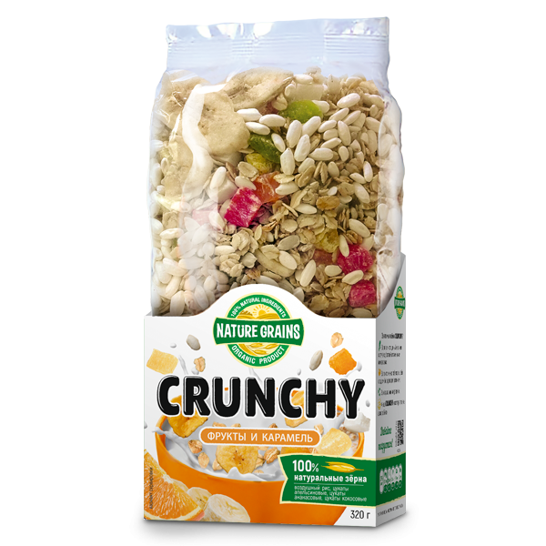 Завтраки сухие с фруктами и карамелью 320гр, Crunchy фото 1 — 65fit
