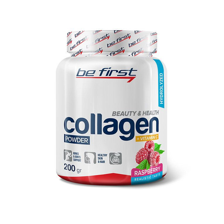 BE FIRST Collagen + vitamin C powder Малина 200 г фото 1 — 65fit