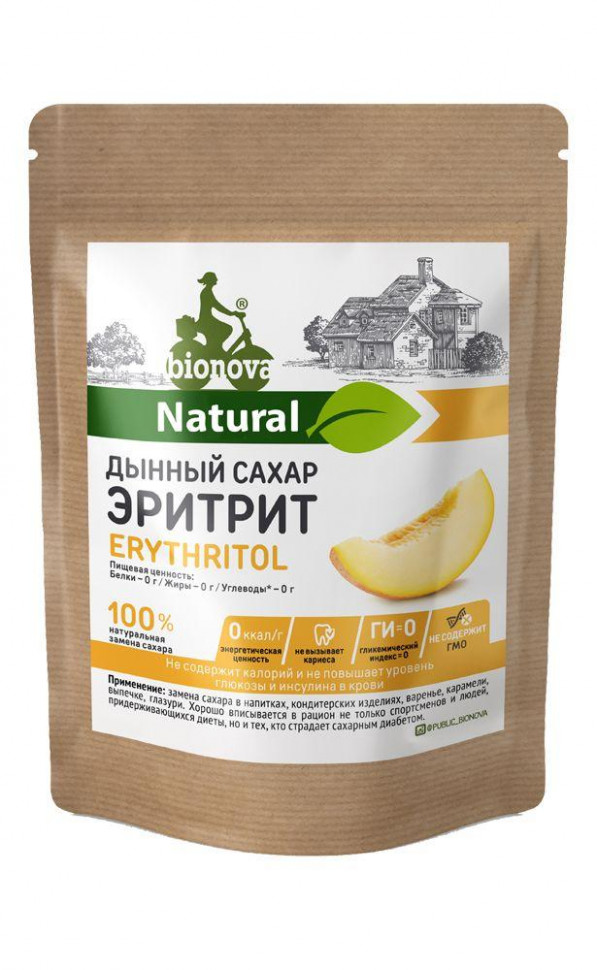 Bionova®  Столовый подсластитель ЭРИТРИТ "Дынный сахар"  200гр фото 1 — 65fit
