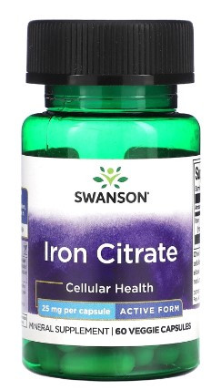 #Swanson Iron Citrate - Active Form 25 mg 60 Veg Caps — 65fit